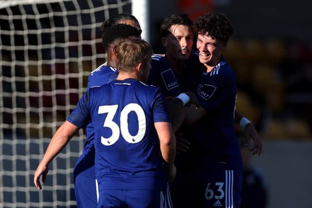 ENCOURAGED: Leeds United's German international Robin Koch, centre, pictured celebrating his goal in Thursday's 4-0 victory in a pre-season friendly against Blackpool at York City. Photo by George Wood/Getty Images.