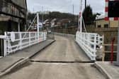 The swing bridge connecting the former Airedale Mills textile factory with Town Street in Bramley.
