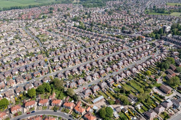 Aerial drone photo of Harrogate, North Yorkshire, showing residential housing from above