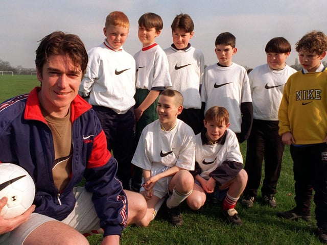 Youth football coach Simon Clifford with young players at Roundhay in March 1997.