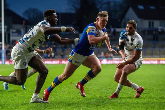 Jack Broadbent in action for Leeds Rhinos. (Photo: Bruce Rollinson)