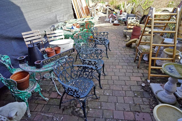 All sorts of garden furniture and ornaments are on show at The Lucky Magpie Salvage.