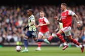 GOOD DAY: For young Leeds United forward Crysencio Summerville, left, who ensured that Arsenal's former Whites loanee Ben White, right, did not have an easy afternoon at the Emirates.  Photo by Julian Finney/Getty Images.