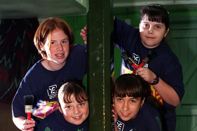 Four pupils at Brigshaw High School  - Laura Hoult and Kimberley Singleton. Nicola Singleton and Vicki Riel - painted the inside of Swillington Brownies hut in October 1999 as part of a Lifestyle scheme run by West Yorkshire Police.