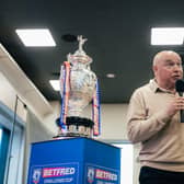 John Kear seen conducting this year's Challenge Cup third round draw at Wakefield Trinity's DIY Kitchens Stadium. Picture by Alex Whitehead/SWpix.com.
