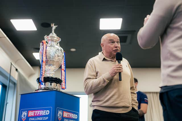 John Kear seen conducting this year's Challenge Cup third round draw at Wakefield Trinity's DIY Kitchens Stadium. Picture by Alex Whitehead/SWpix.com.