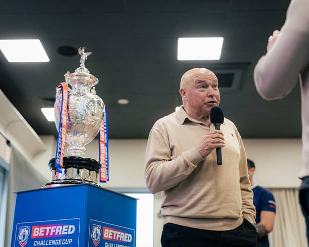 John Kear seen conducting this year's Challenge Cup third round draw at Wakefield Trinity's DIY Kitchens Stadium. Picture by Alex Whitehead/SWpix.com.