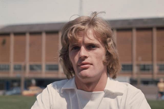 Gordon McQueen poses for photographs as a Leeds United player in 1974 (Photo by Central Press/Getty Images)