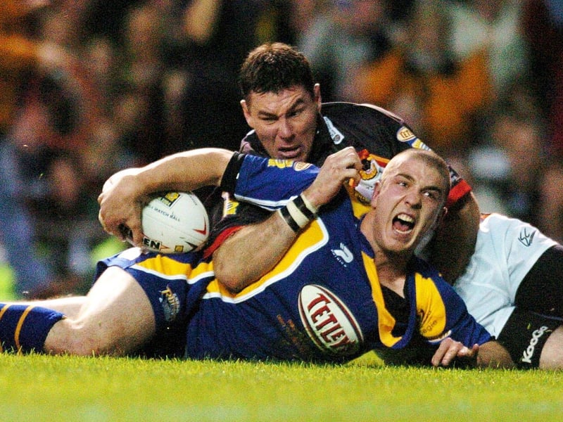 The Rhinos number nine celebrates after scoring thier first try.