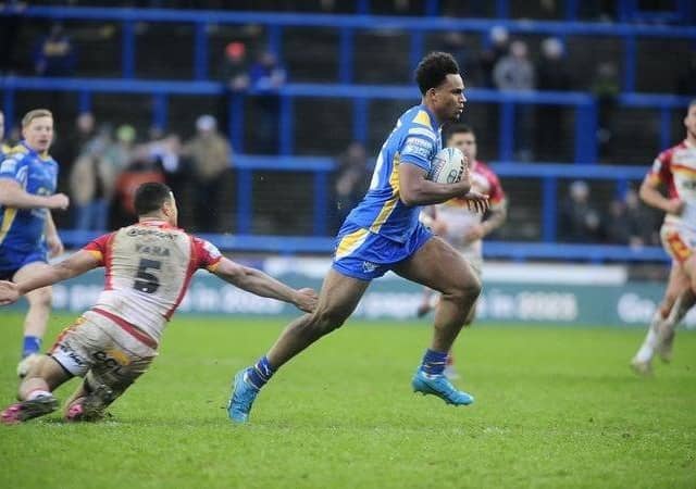 Leon Ruan on the ball for Leeds Rhinos against Catalans Dragons this season. Picture by Steve Riding.