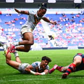 Cam Scott scores for Wakefield Trinity in their Magic Weekend win against Castleford Tigers at Everton FC's Hill Dickinson Stadium in Liverpool. Picture by Olly Hassell/SWpix.com.