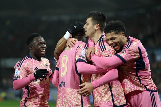 AWAY JOY - Leeds United hit four goals on the road in a comfortable 4-0 victory over Swansea City that made it seven Championship wins on the bounce. Pic: Dan Istitene/Getty Images