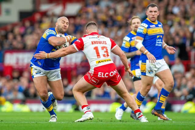 Bodene Thompson in action for Rhinos during last year's Grand Final against St Helens. Picture by Bruce Rollinson.