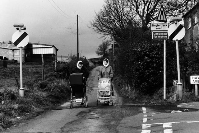 Haw Lane in Yeadon was barely wide enough to take a car yet two signs had been put up in August 1990 telling motorists they could travel at 50mph.  "A length of road that is not subject to any street lighting is automatically de-restricted under law which means vehicles can travel at 50mph," said the chief traffic engineer for Leeds at the time.