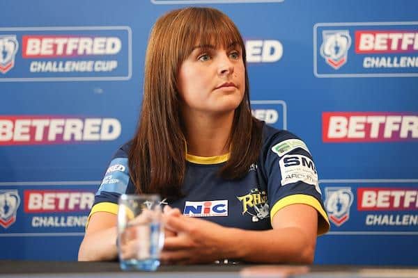 Rhinos' Hanna Butcher at a press conference to preview Saturday's Challenge Cup finals. Picture by Paul Currie/SWpix.com.