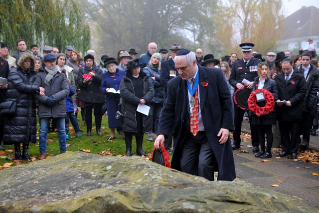 Laurence Saffer, Leeds Jewish Rep Council President, lays a wreath at the Leeds Jewish Community Annual Yahrzeit Memorial Service.