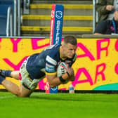 Ash Handley's 100th Super League try was a rare moment of celebration for Rhinos fans in the home defeat by Hull KR.  Picture by Bruce Rollinson.
