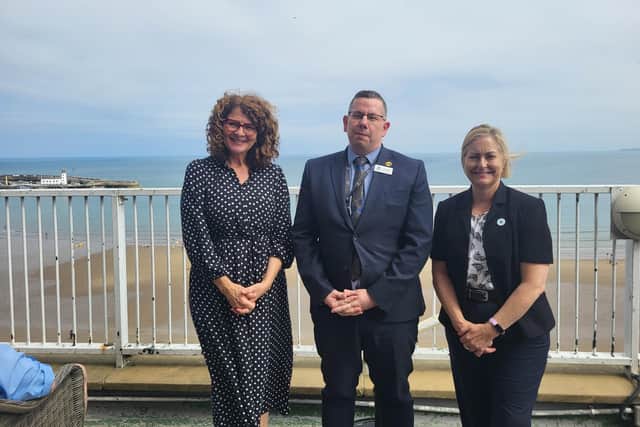 Minister Diana Johnson, Grand Hotel GM Andrew Tunstall, Alison Hume MP. Courtesy Numminen, LDRS