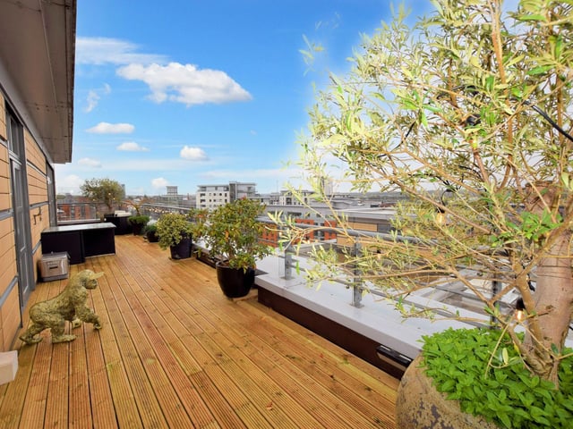 The newly decked terrace can be accessed via the Lounge, Kitchen or Bedroom