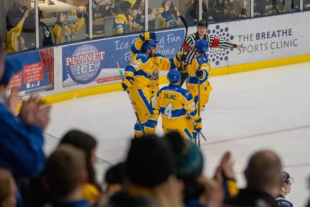 GOOD RESPONSE: Leeds Knights bounced back from their first defeat of the season by defeating Bristol Pitbulls 7-1. Picture courtesy of Oliver Portamento