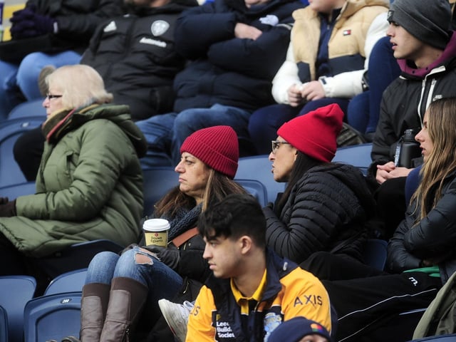 Rhinos fans in AMT Headingley's North Stand watch their side take on Wakefield Trinity in the Wetherby Whaler Festive Challenge.