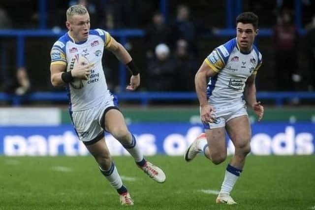 Harry Newman, with bvall and Crodie Croft will be key players for Leeds Rhinos against Salford Red Devils on Sky Sports this Friday. Picture by Steve Riding.