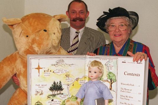 The Mayor of Doncaster Dorothy Layton with a large Winnie the Pooh book in 1996.