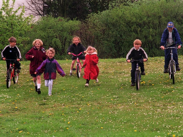 April 1997 and children from Glencoe estate in Great Preston enjoy playing on the site where a £30,000 playground was to be built. Pictured, from left, are Scott Rawlings, Laura Haigh, Jade Sharpe, Charlotte James, Emily Simpson, Ben Rawlings and Simon Hinks.