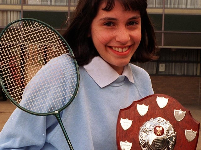 This is under-13s badminton champion Julie Pike with her trophy from Ralph Thoresby High School in March 1996.