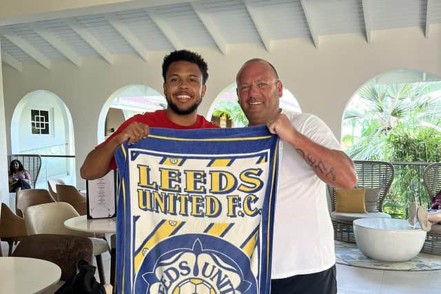 Leeds United season ticket holder Paul Gott and Whites midfielder Weston McKennie in Grenada (Pic: Paul Gott)