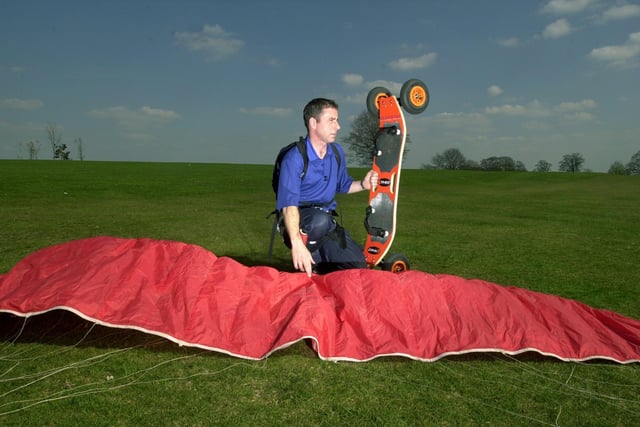 Wind surfer Eugene Kellegher, pictured at his training place in Roundhay Park where he has not allowed to fly due to a damaged surface on April 16, 2002. Picture: Dan Oxtoby.