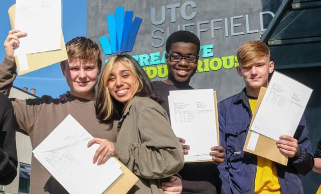 Students at UTC Sheffield receiving their results