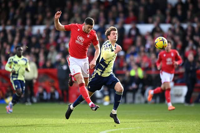 CHANCE GONE: For Leeds United and Patrick Bamford, centre, in Sunday's Premier League clash at Nottingham Forest.
Photo by Michael Regan/Getty Images.