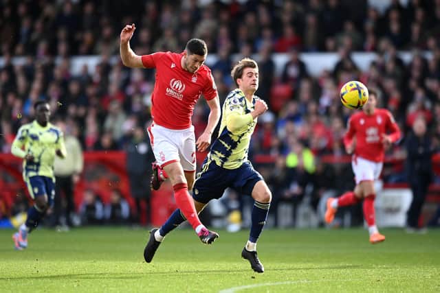 CHANCE GONE: For Leeds United and Patrick Bamford, centre, in Sunday's Premier League clash at Nottingham Forest. 
Photo by Michael Regan/Getty Images.