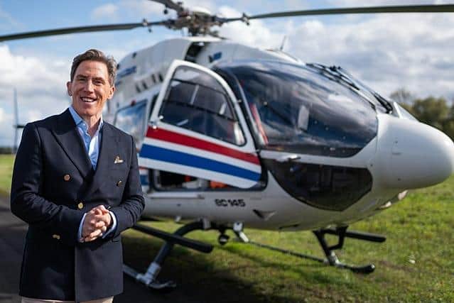 Rob Brydon gets ready for take-off as the host of Destination X, the new BBC game show (Picture: BBC/TwoFour)