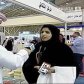 In this frame grab from Saudi state television footage, doctoral student and women's rights advocate Salma al-Shehab speaks to a journalist at the Riyadh International Book Fair back in March 2014. Picture: Saudi state television via AP