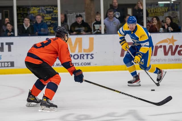 IMPACT: Zach Brooks opened his account in style for Leeds Knights with a hat-trick in the 7-4 win at Peterborough Phantoms on Sunday night. Picture courtesy of Oliver Portamento.