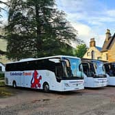 Caledonian Travel coaches at the Caledonian Claymore Hotel, Arrochar.
