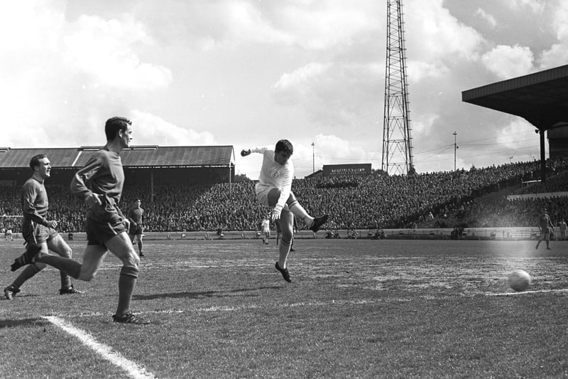 Hotshot Peter Lorimer scores Leeds United's first goal against Chelsea an 1967