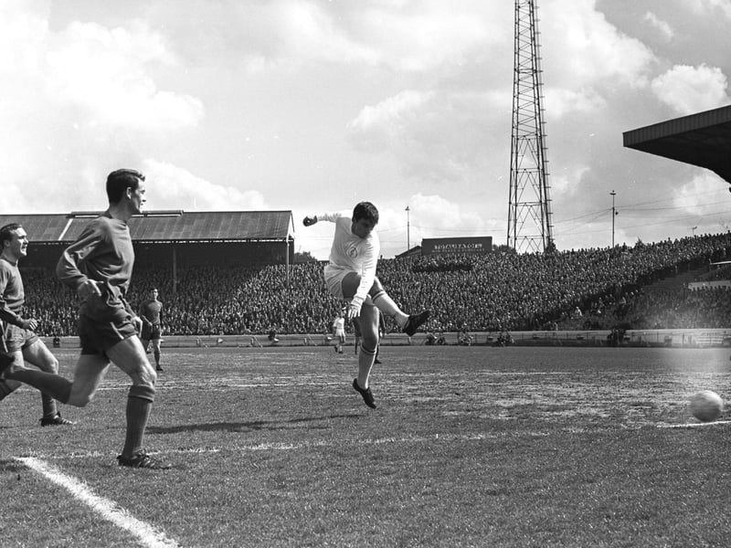 Hotshot Peter Lorimer scores Leeds United's first goal against Chelsea an 1967