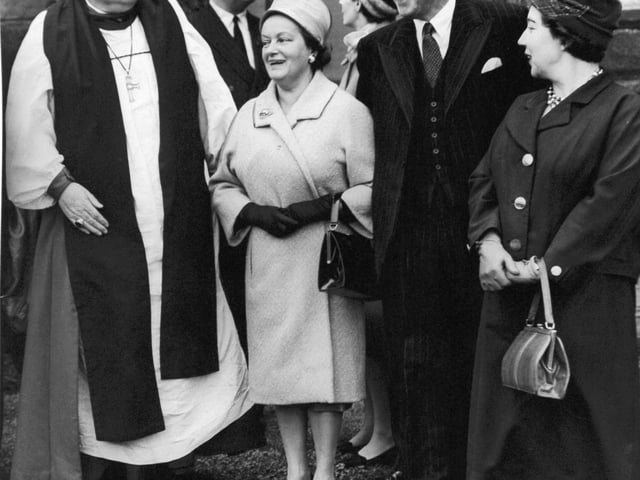 Talking together after a Sunday morning service at St. Mary's Church in Scarborough in October 1960 are the Archbishop of York, Dr. A. M. Ramsey, Mrs. Gaitskell, Hugh Gaitskell and Miss Alice Bacon.