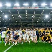 Leeds Rhinos pose for a team picture after hammering Hull FC in their final home game of the season. Picture by Allan McKenzie/SWpix.com.