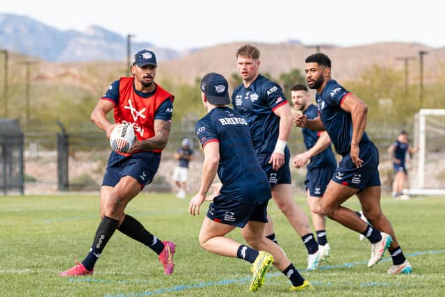 Jeremiah Mata’utia seen training with Leeds Rhinos in Las Vegas two months ago. Picture by Alex Whitehead/SWpix.com.
