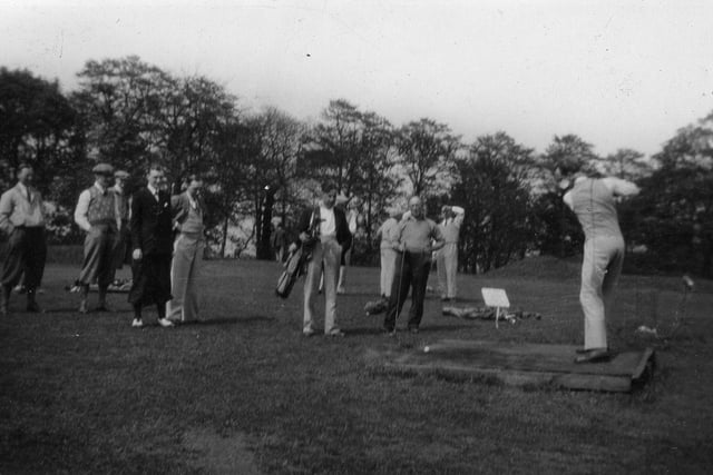 A game of golf in progress at the opening ceremony of a new golf house at Middleton Park Municipal Golf Course in May 1934.
