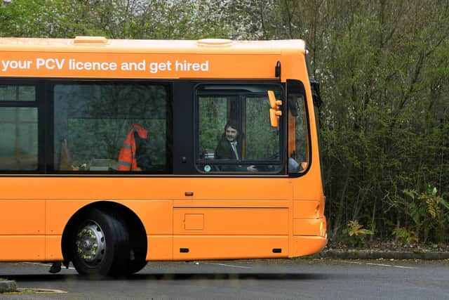 YEP reporter Charles Gray tries out the bus driver experience day at the John Charles Centre For Sport in Leeds. Photo: Jonathan Gawthorpe