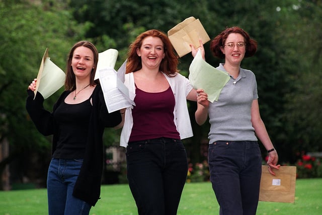 These A level students from The Mount School in York, from left, Katherine Lawler, Sarah Minnis and Alison Henley all boasted the same exam results. Each gained five straight A's in August 1998.