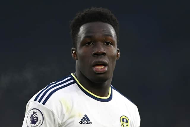 LEEDS, ENGLAND - JANUARY 22: Wilfried Gnonto of Leeds during the Premier League match between Leeds United and Brentford FC at Elland Road on January 22, 2023 in Leeds, England. (Photo by Gareth Copley/Getty Images)