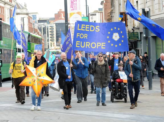Campaigners from as far away as Wales headed to Leeds city centre today as part of a national call to rejoin the European Union.