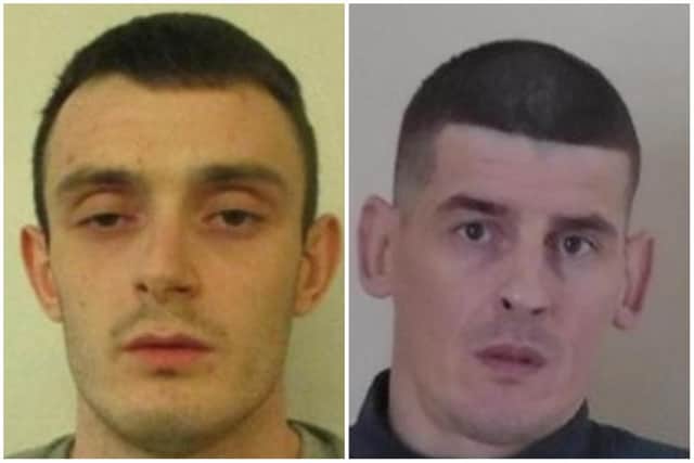 Matthew Wood, aged 39 and Jack Holland, aged 26 were seen leaving the HMP Sudbury open prison last Thursday. Picture: Derbyshire Police