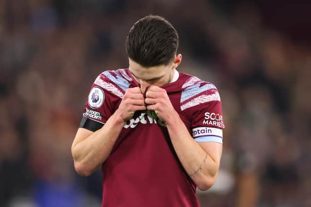 VOW: From West Ham United captain Declan Rice, pictured during Friday's defeat at home to Brentford. Photo by Marc Atkins/Getty Images.